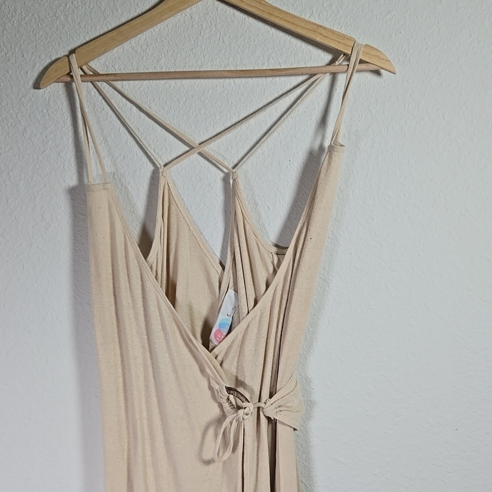 FREE PEOPLE Beach Lilo Wrap Beige Midi Dress Sz M - Picture 7 of 11